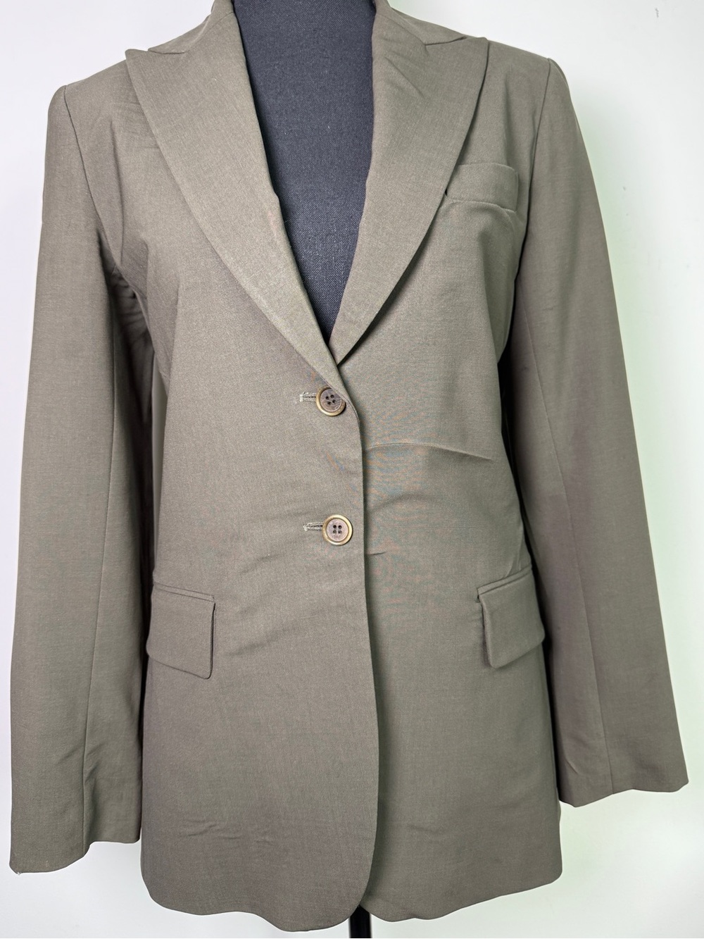 Vintage Y2K Theory Made in USA Olive Green Wool Blazer Tailored Sz S